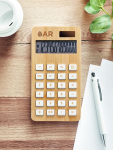 CALCUBIM Eco-Friendly 12-Digit Bamboo Calculator with Dual Power - GiftRetail MO6216