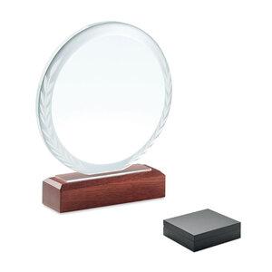 KEEN Elegant Round Crystal Award on Beech Wood Base - GiftRetail MO6586