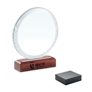 KEEN Elegant Round Crystal Award on Beech Wood Base - GiftRetail MO6586